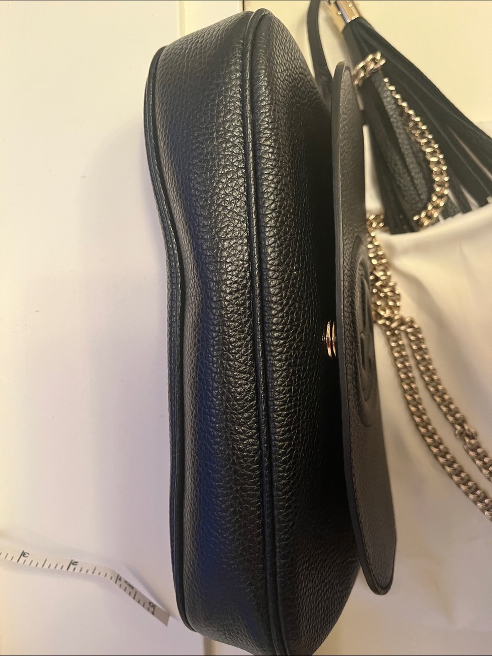 Authentic Gucci Black Pebbled Leather Crossbody with Tassel and Chain - Picture 3 of 7